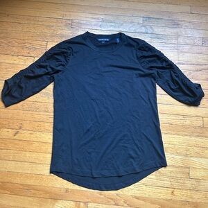 Veronica Beard Black Waldorf Ruched Sleeve T-Shirt